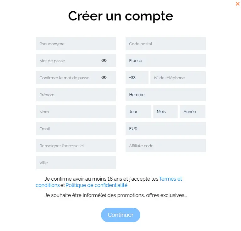 Processus d'inscription Only Spins Casino
